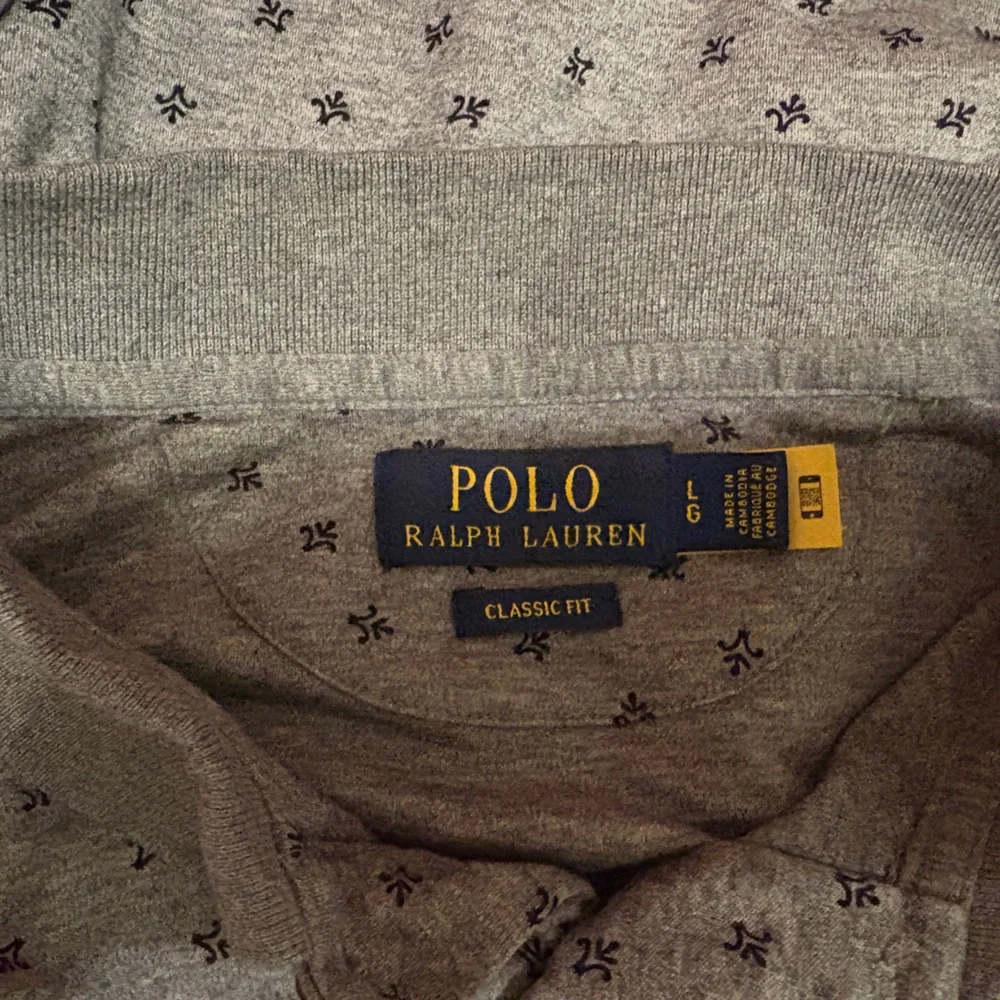 Ralph Lauren Gray and Blue Long Sleeve Classic‎ Fit Polo Shirt Size Large